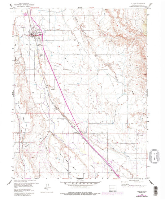 Classic USGS Olathe Colorado 7.5'x7.5' Topo Map Image