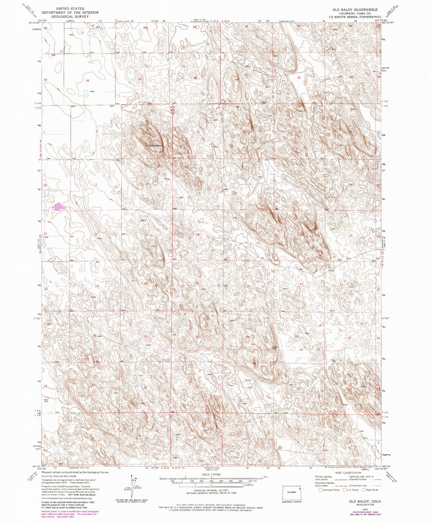 Classic USGS Old Baldy Colorado 7.5'x7.5' Topo Map Image