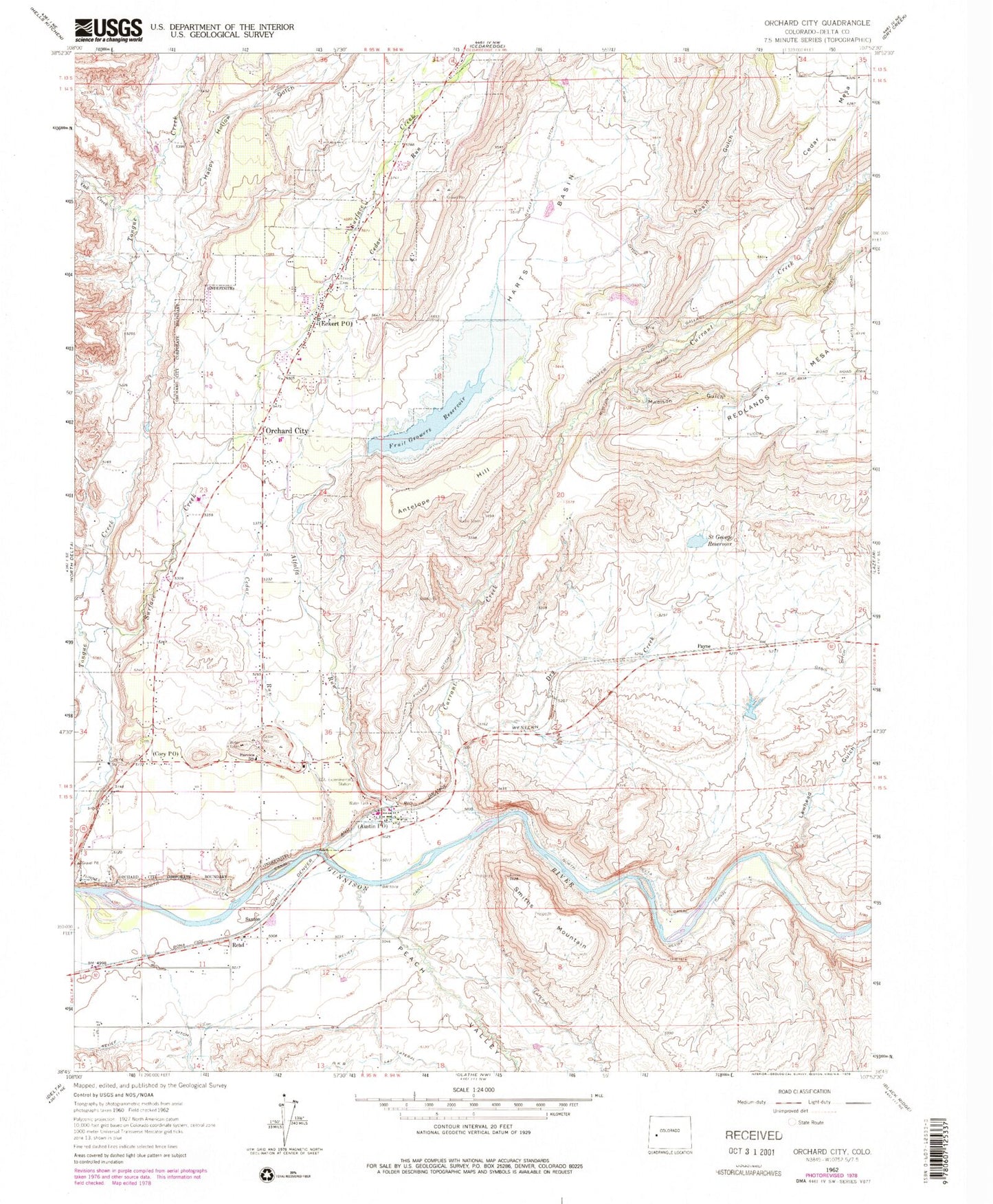 Classic USGS Orchard City Colorado 7.5'x7.5' Topo Map Image