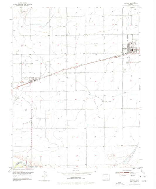 Classic USGS Ordway Colorado 7.5'x7.5' Topo Map Image