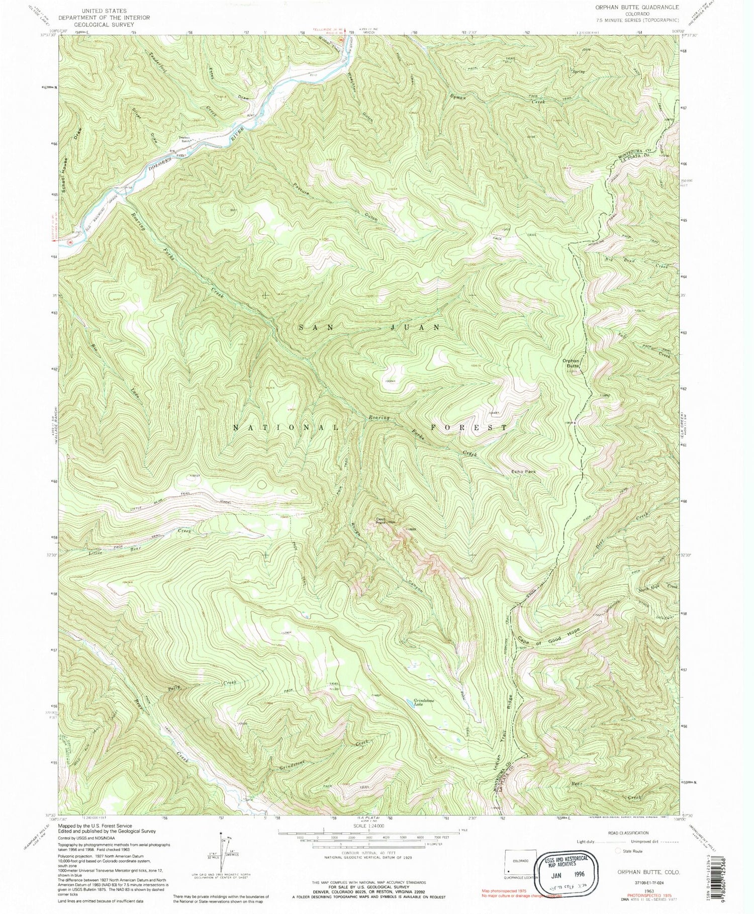 Classic USGS Orphan Butte Colorado 7.5'x7.5' Topo Map Image