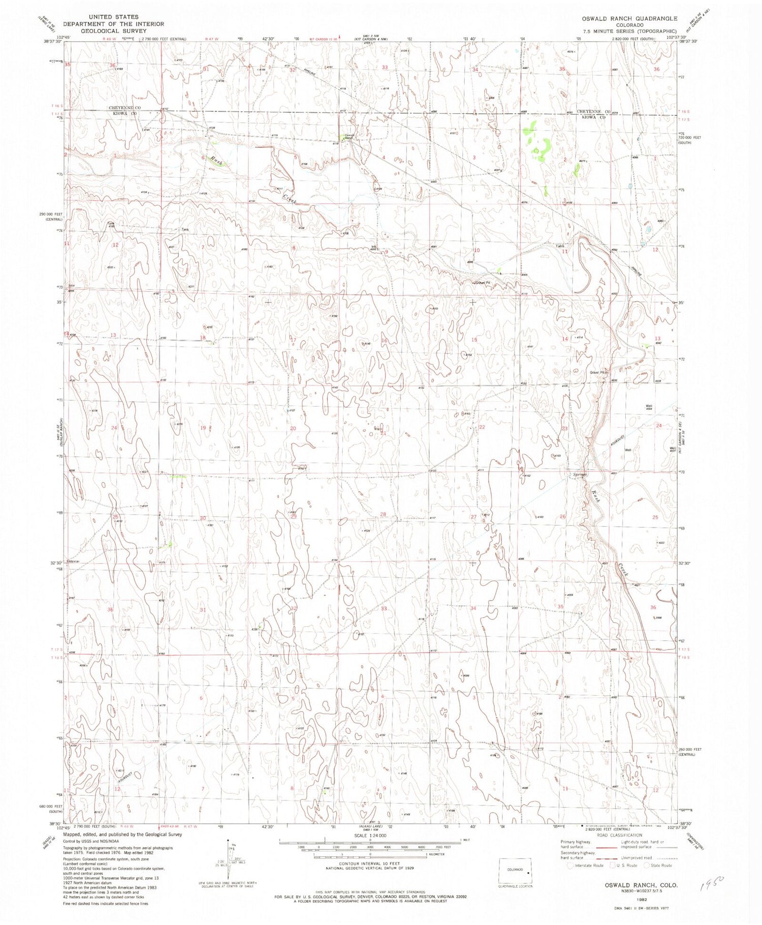 Classic USGS Oswald Ranch Colorado 7.5'x7.5' Topo Map Image