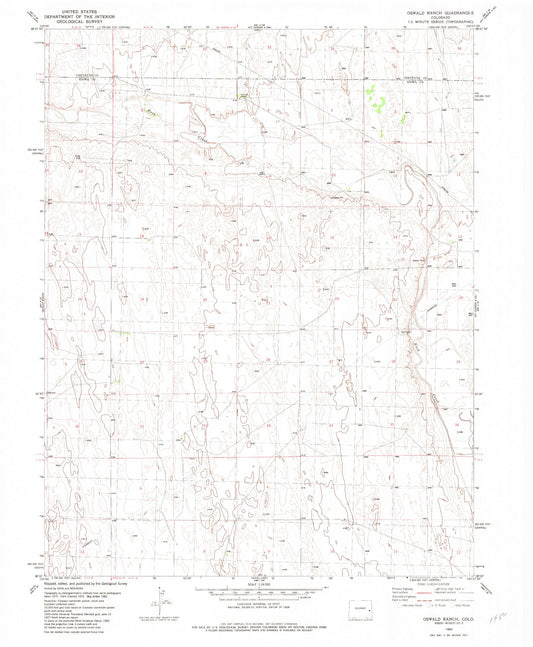 Classic USGS Oswald Ranch Colorado 7.5'x7.5' Topo Map Image