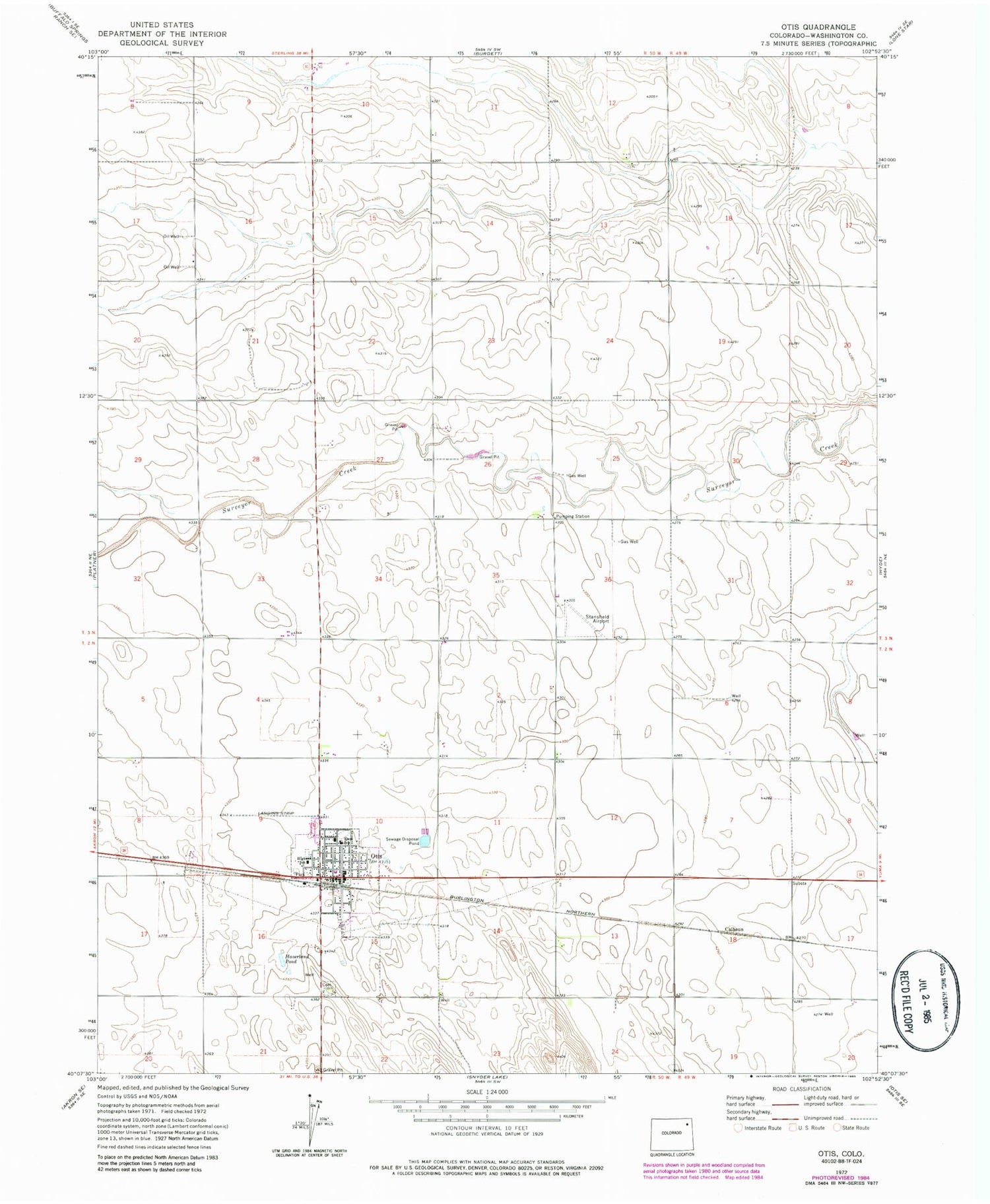 Classic USGS Otis Colorado 7.5'x7.5' Topo Map Image