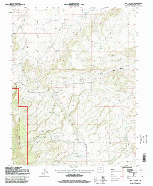 Classic USGS Owl Canyon Colorado 7.5'x7.5' Topo Map Image