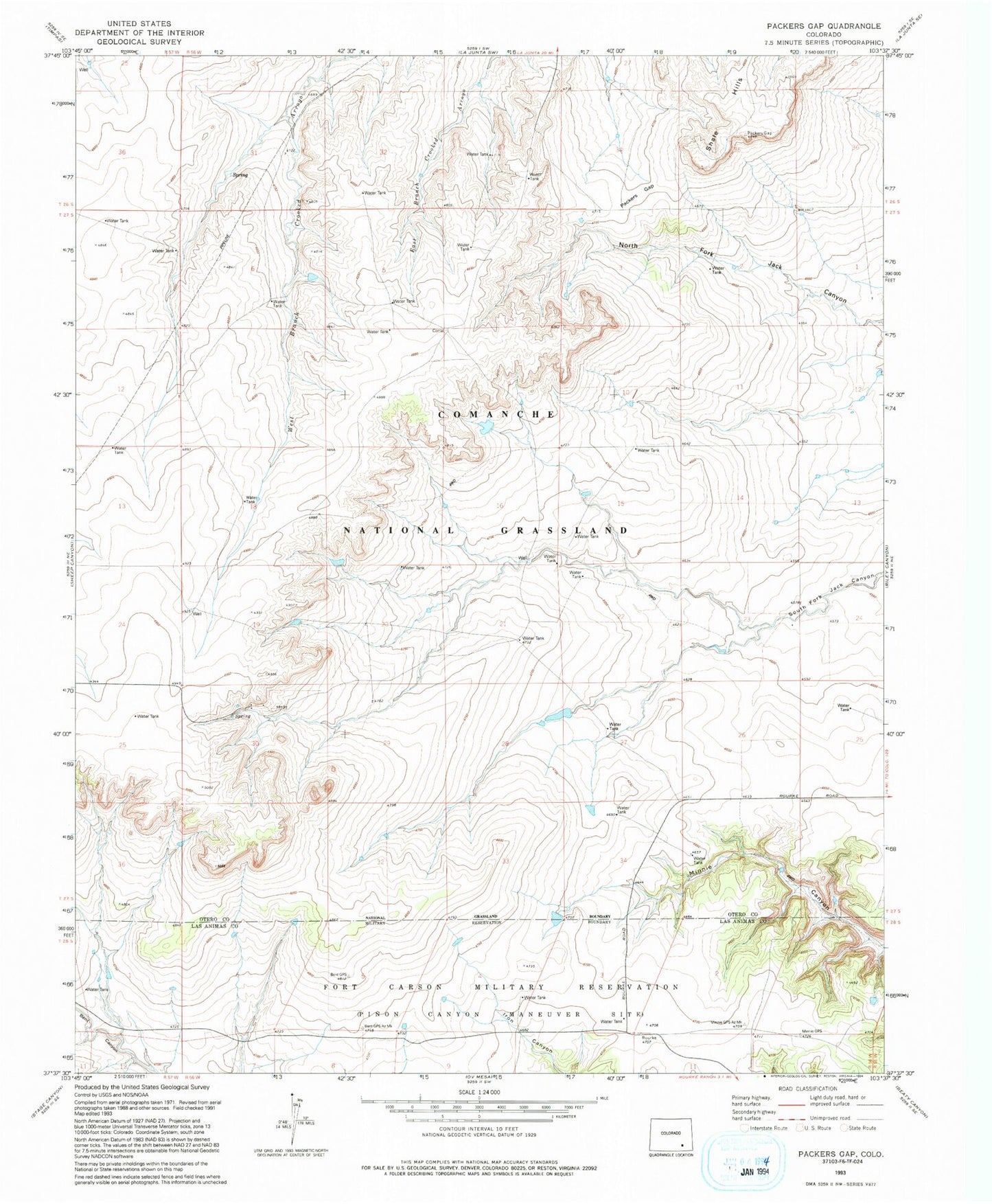 Classic USGS Packers Gap Colorado 7.5'x7.5' Topo Map Image