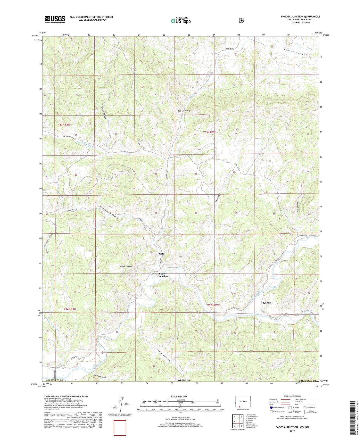 Pagosa Junction Colorado US Topo Map Image