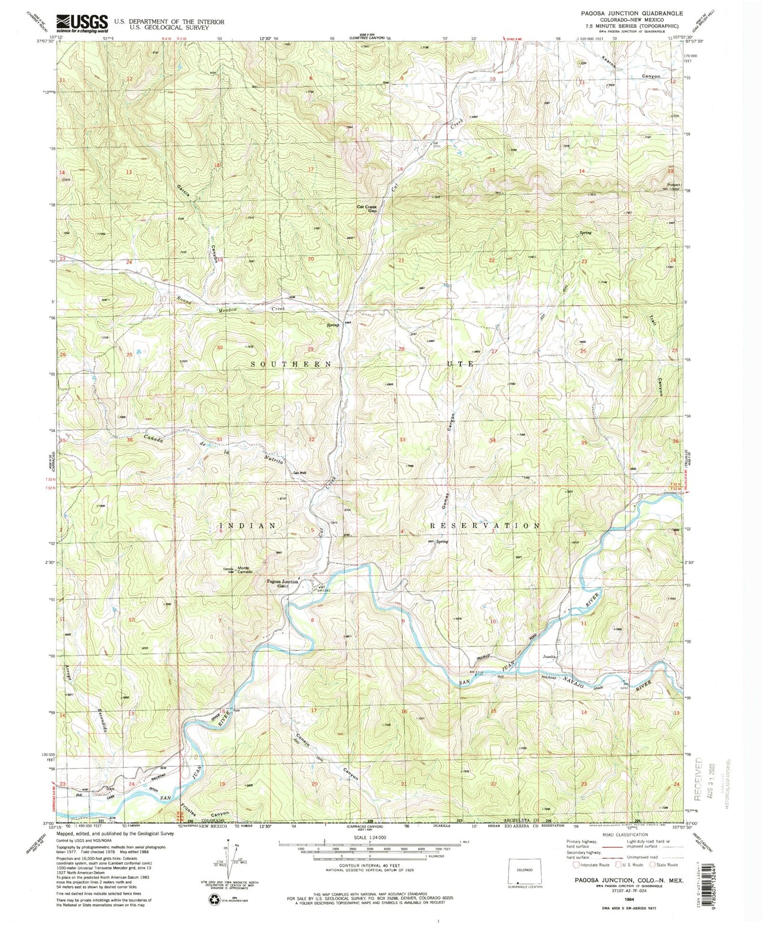 Classic USGS Pagosa Junction Colorado 7.5'x7.5' Topo Map MyTopo Map Store
