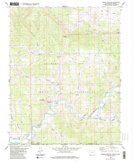 Classic USGS Pagosa Junction Colorado 7.5'x7.5' Topo Map Image