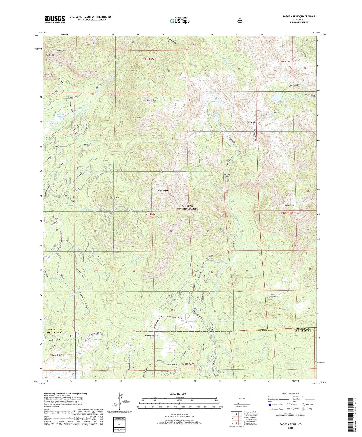 Pagosa Peak Colorado US Topo Map Image