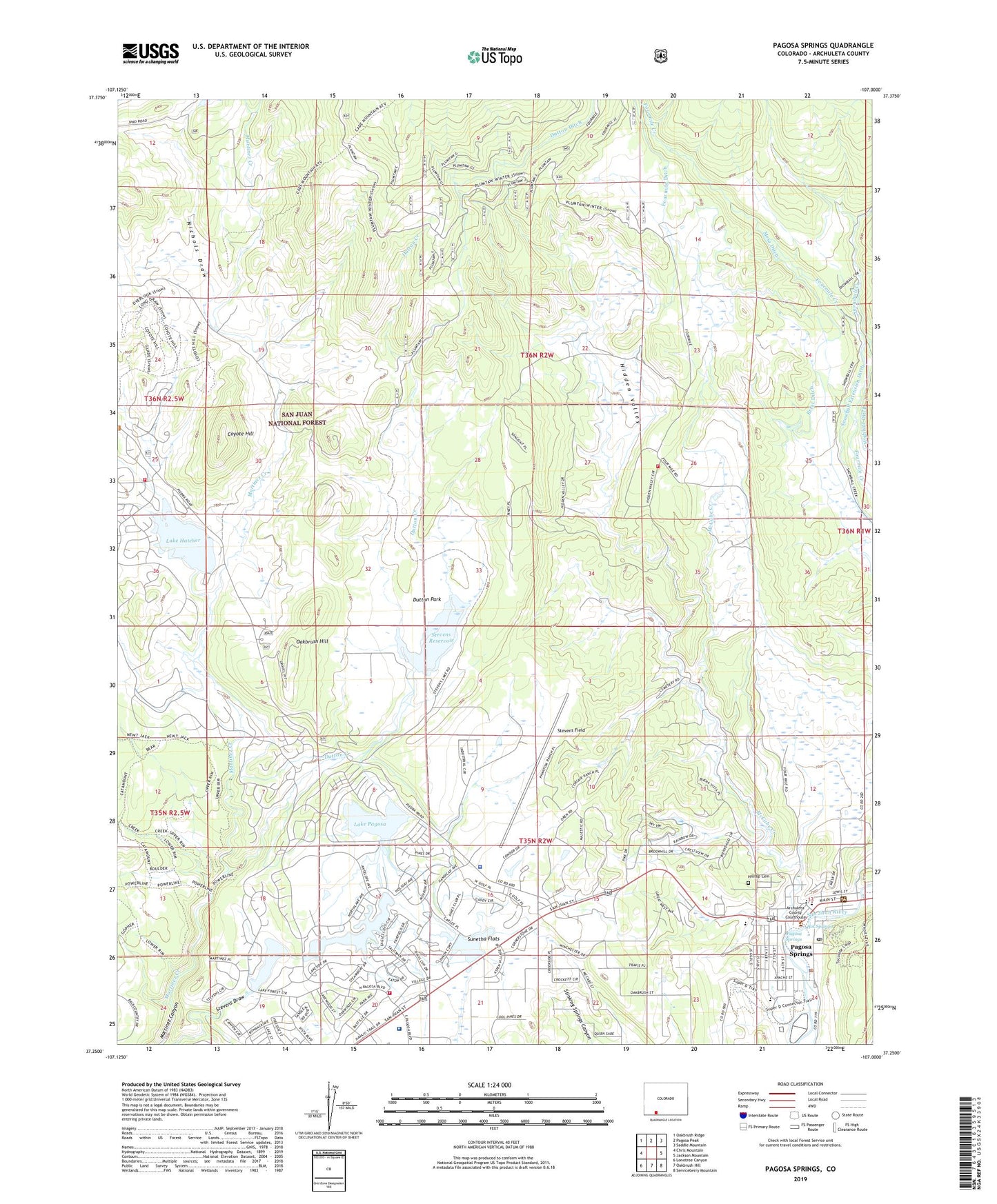 Pagosa Springs Colorado US Topo Map Image