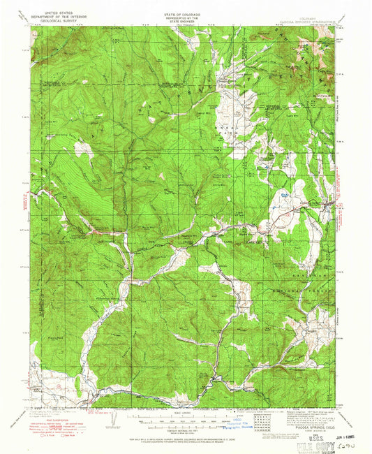 Historic 1924 Pagosa Springs Colorado 30'x30' Topo Map Image