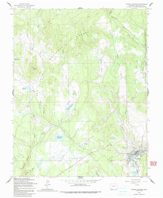 Classic USGS Pagosa Springs Colorado 7.5'x7.5' Topo Map Image