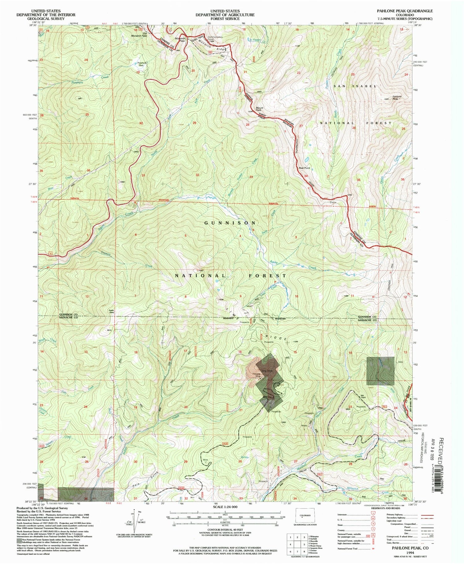 Classic USGS Pahlone Peak Colorado 7.5'x7.5' Topo Map Image