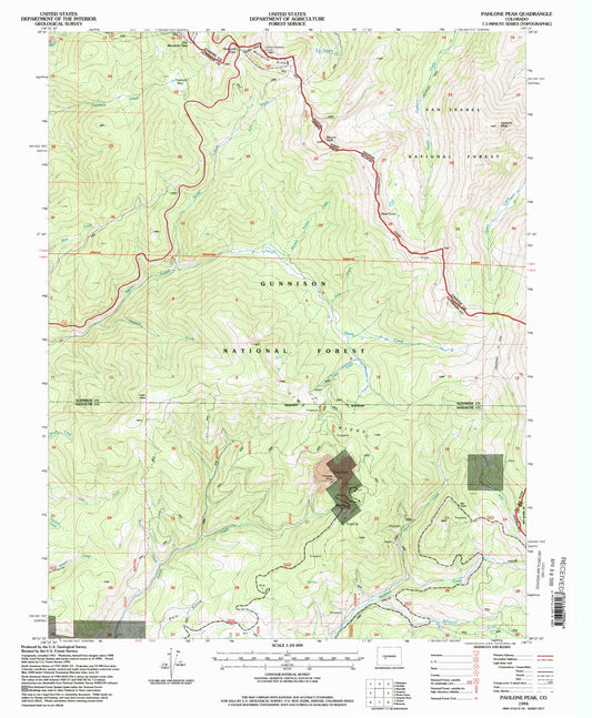 Classic USGS Pahlone Peak Colorado 7.5'x7.5' Topo Map Image
