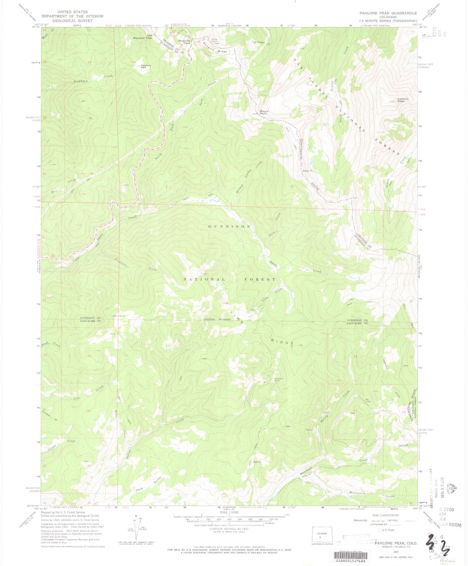 Classic USGS Pahlone Peak Colorado 7.5'x7.5' Topo Map Image