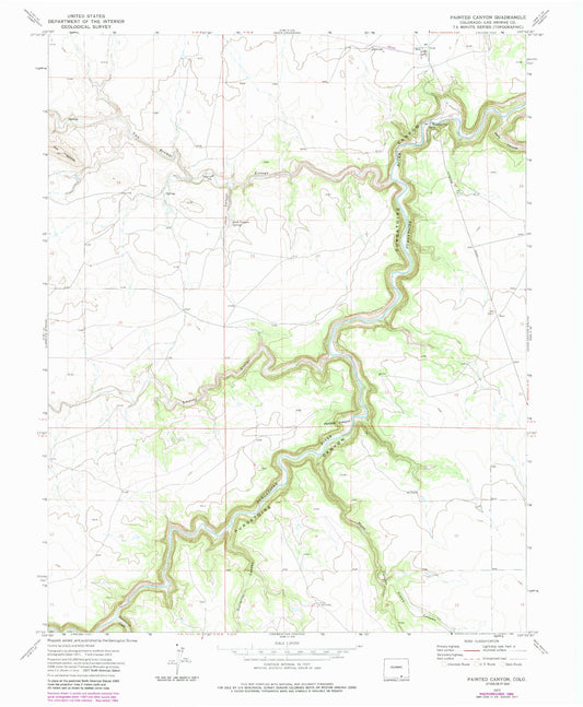 Classic USGS Painted Canyon Colorado 7.5'x7.5' Topo Map Image