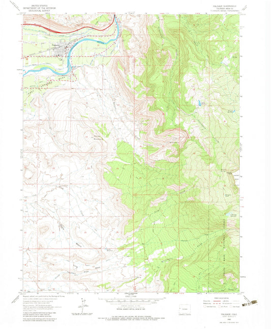 Classic USGS Palisade Colorado 7.5'x7.5' Topo Map Image