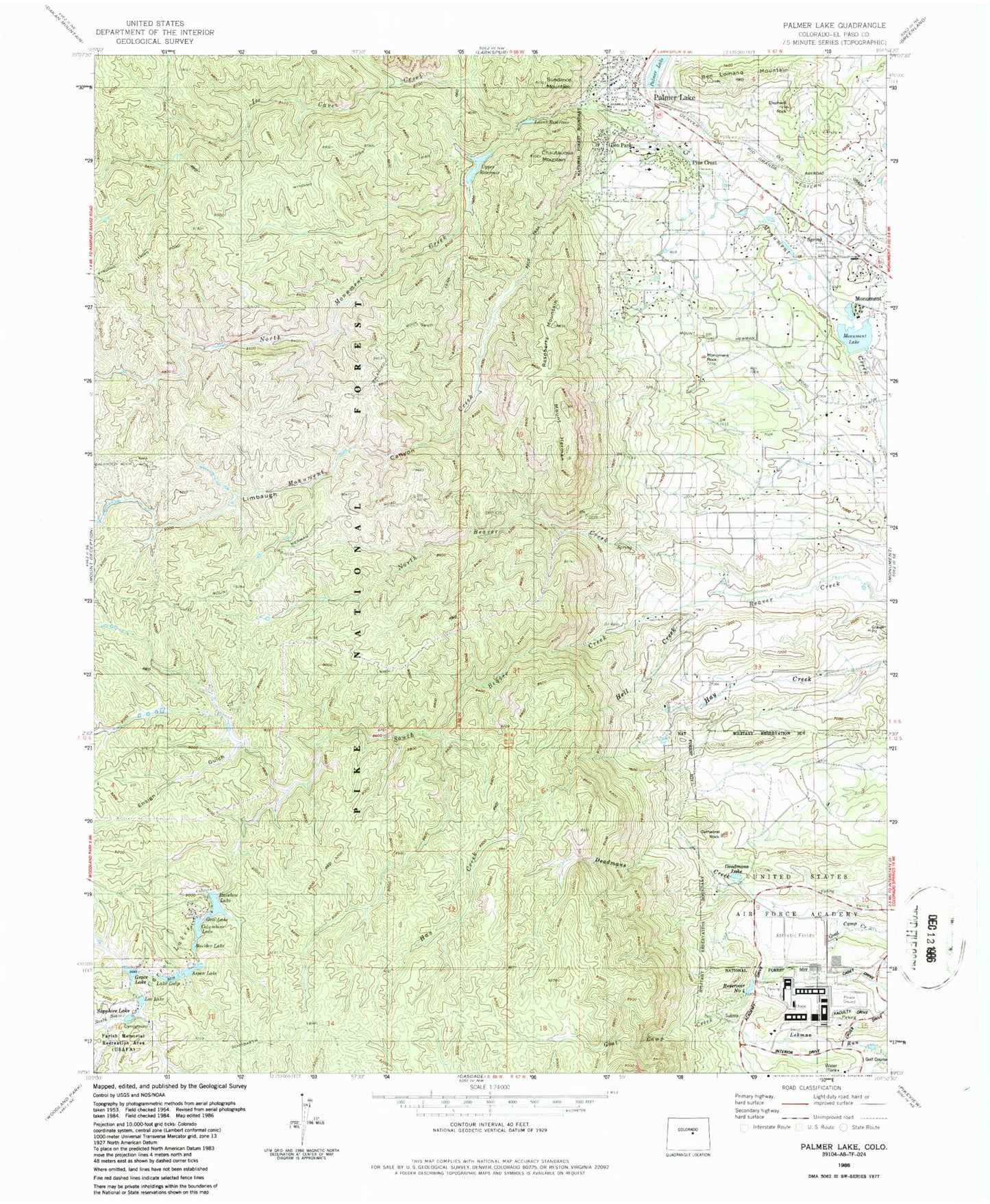 Classic USGS Palmer Lake Colorado 7.5'x7.5' Topo Map Image