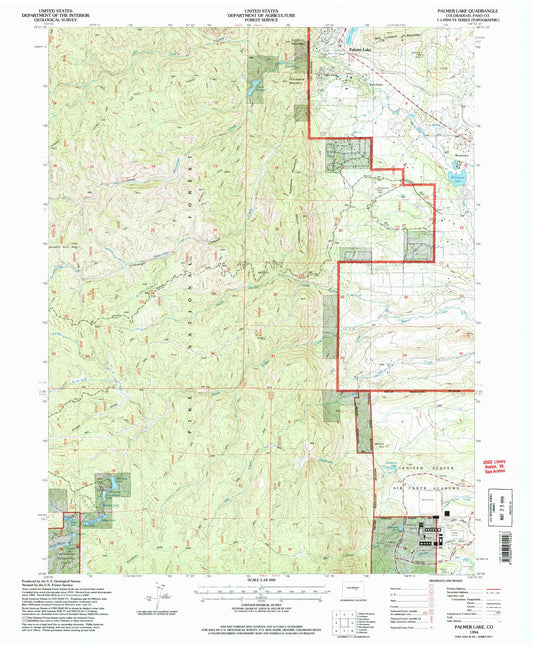 Classic USGS Palmer Lake Colorado 7.5'x7.5' Topo Map Image