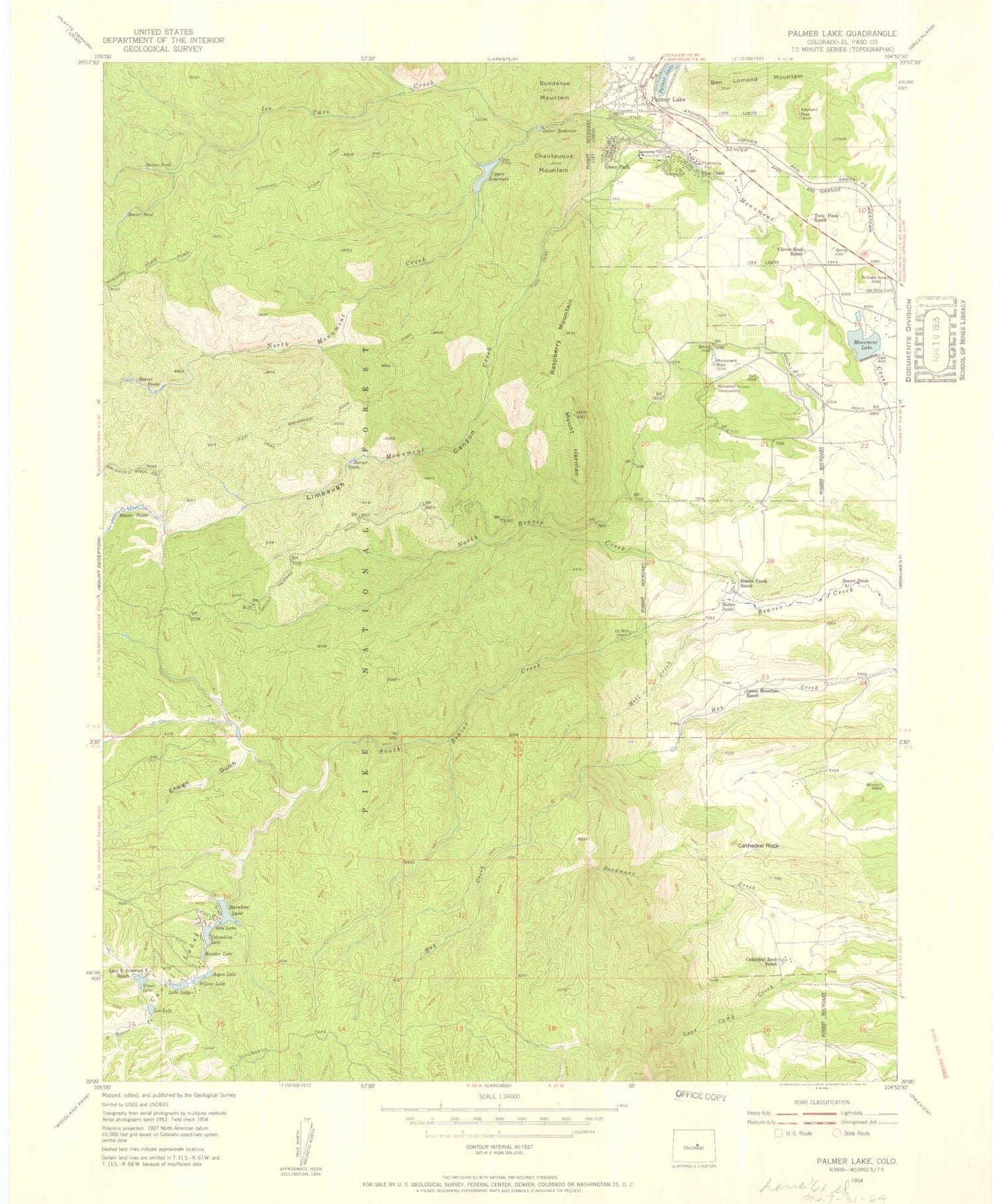 Classic USGS Palmer Lake Colorado 7.5'x7.5' Topo Map Image