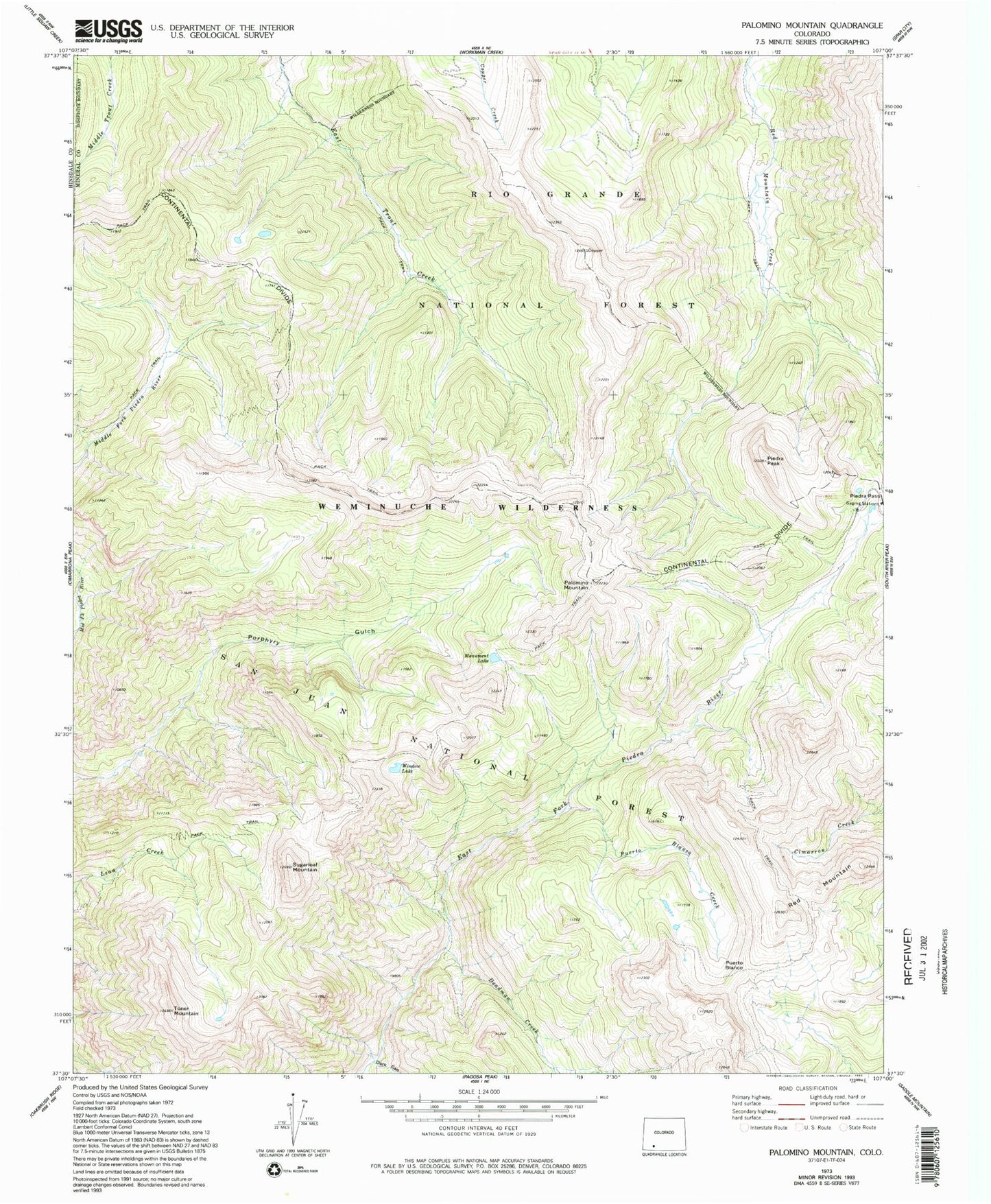 Classic USGS Palomino Mountain Colorado 7.5'x7.5' Topo Map Image