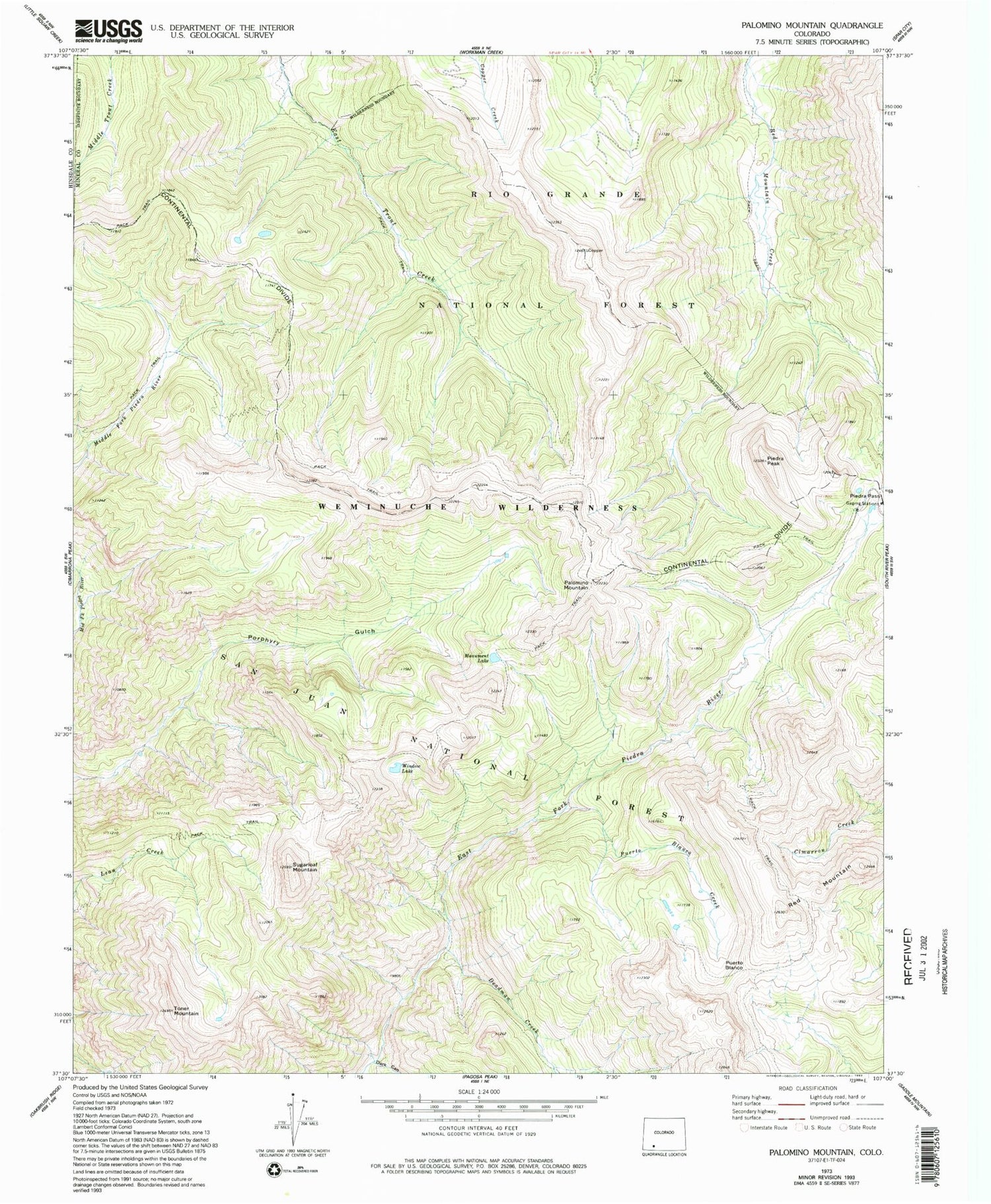 Classic USGS Palomino Mountain Colorado 7.5'x7.5' Topo Map Image