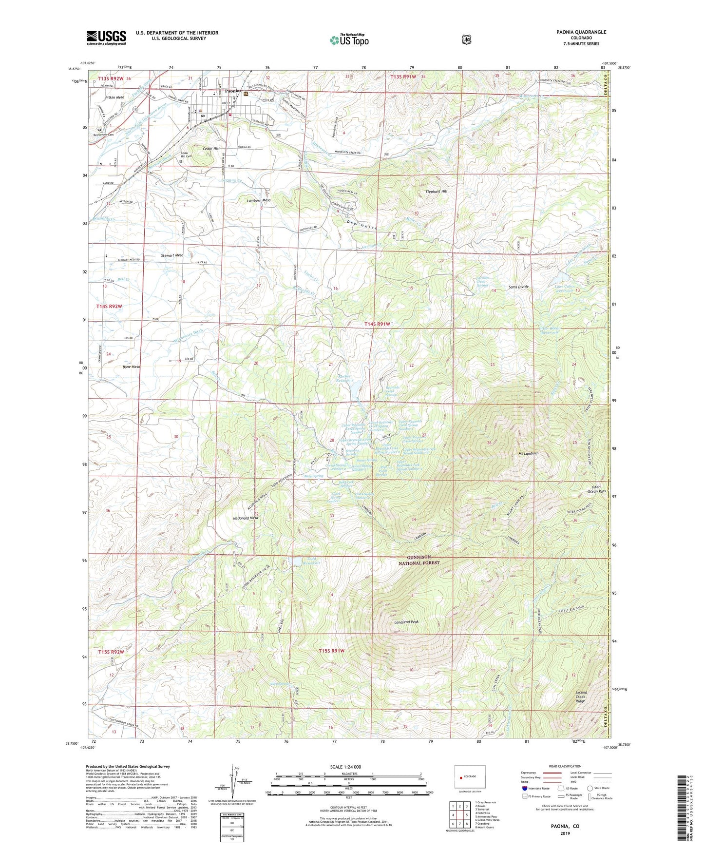 Paonia Colorado US Topo Map Image
