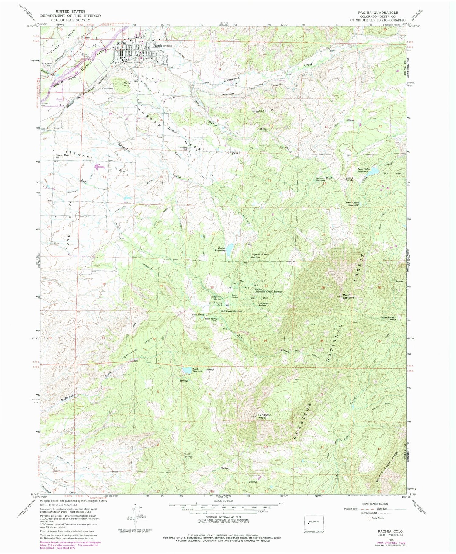 Classic USGS Paonia Colorado 7.5'x7.5' Topo Map Image