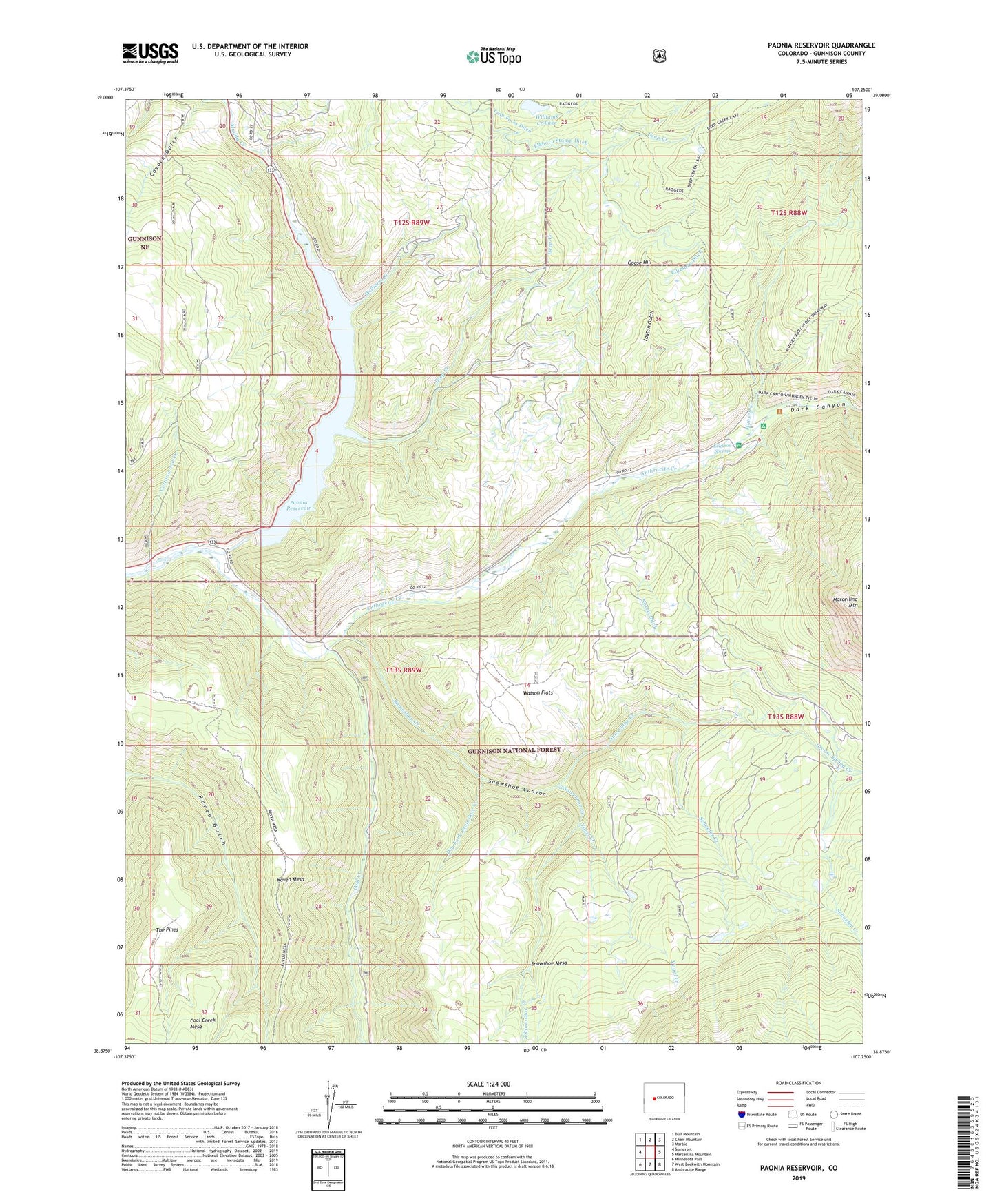 Paonia Reservoir Colorado US Topo Map Image