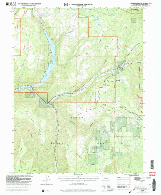 Classic USGS Paonia Reservoir Colorado 7.5'x7.5' Topo Map Image