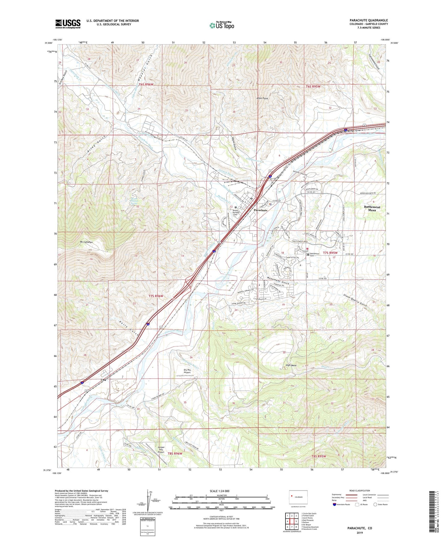 Parachute Colorado US Topo Map Image