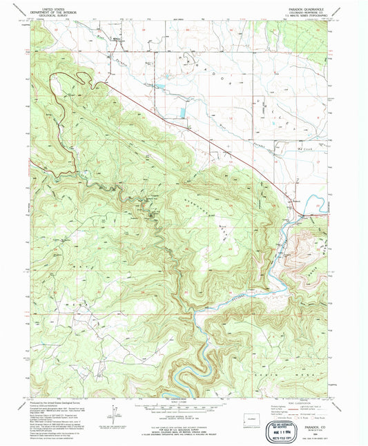 Classic USGS Paradox Colorado 7.5'x7.5' Topo Map Image