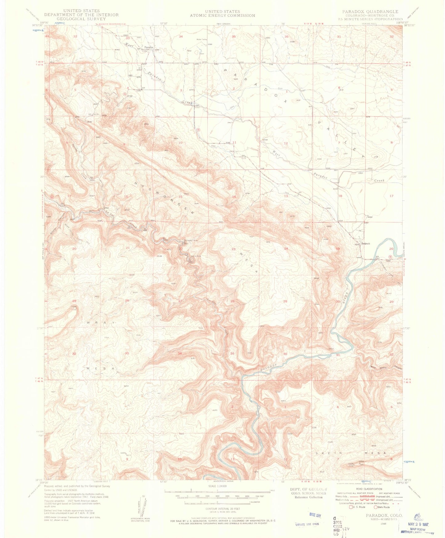 Classic USGS Paradox Colorado 7.5'x7.5' Topo Map Image