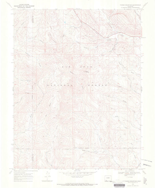 Classic USGS Pargin Mountain Colorado 7.5'x7.5' Topo Map Image