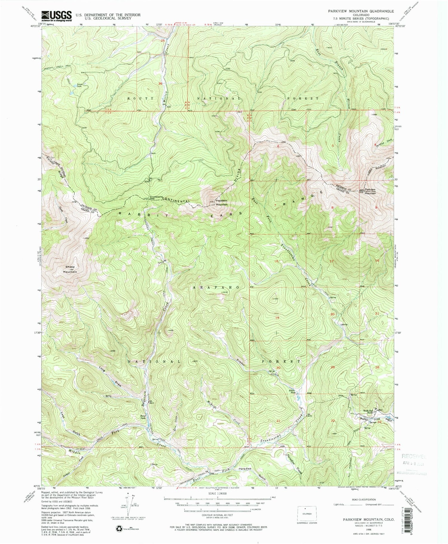 USGS Classic Parkview Mountain Colorado 7.5'x7.5' Topo Map Image
