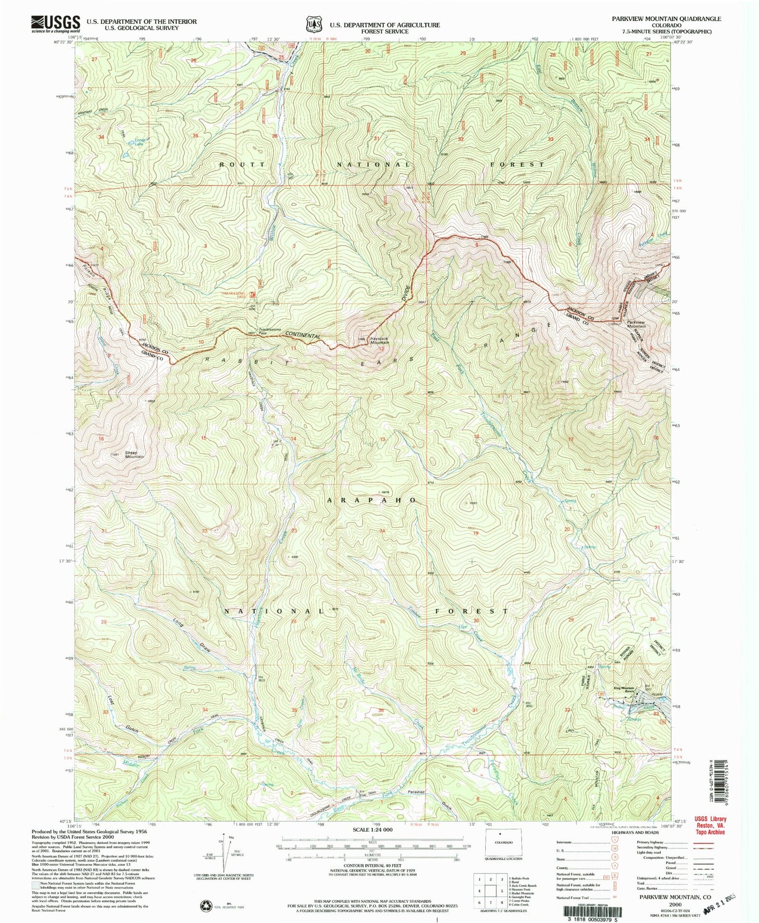 USGS Classic Parkview Mountain Colorado 7.5'x7.5' Topo Map Image
