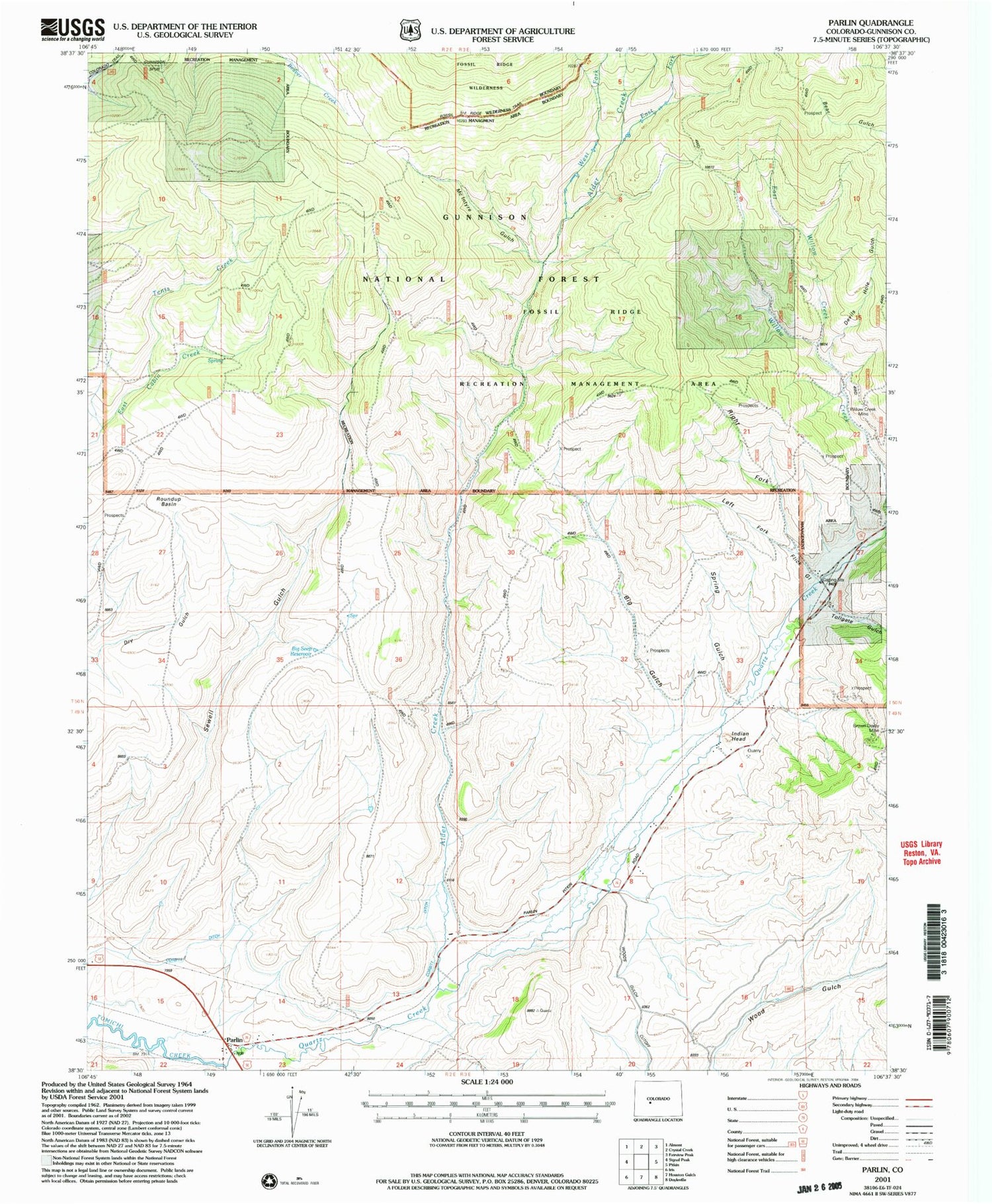 Classic USGS Parlin Colorado 7.5'x7.5' Topo Map Image