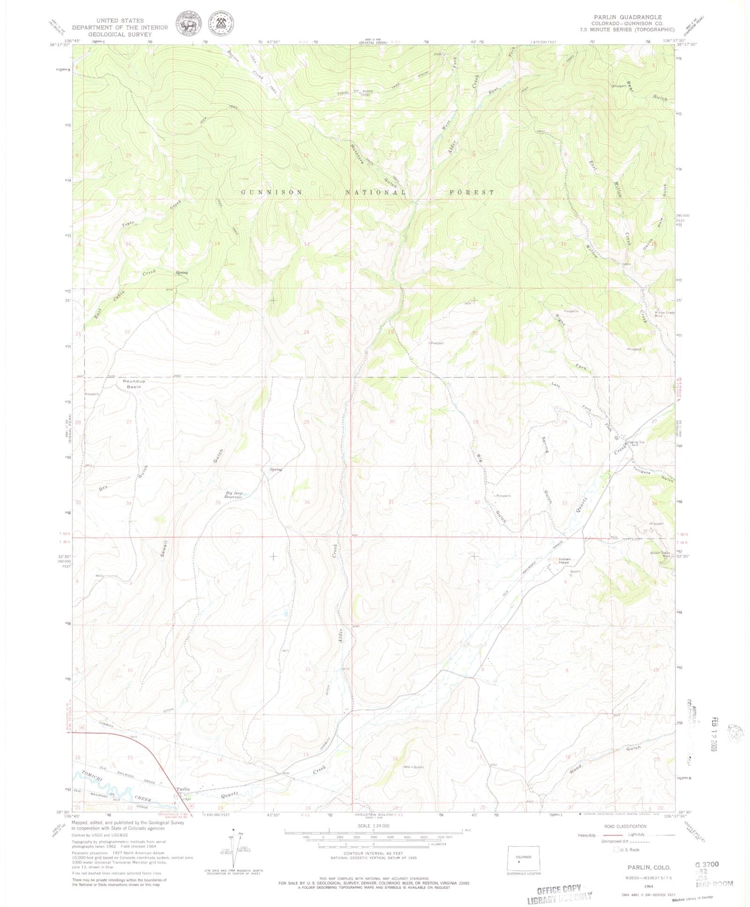 Classic USGS Parlin Colorado 7.5'x7.5' Topo Map Image