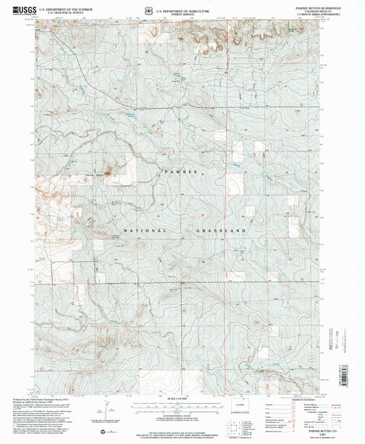 Classic USGS Pawnee Buttes Colorado 7.5'x7.5' Topo Map Image