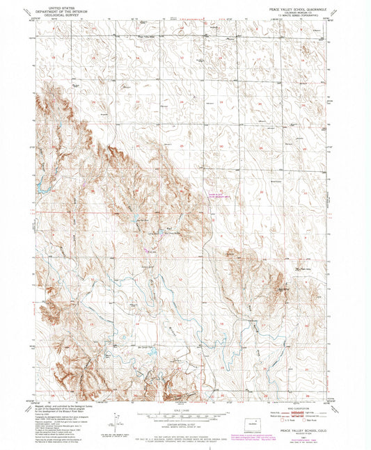 Classic USGS Peace Valley School Colorado 7.5'x7.5' Topo Map Image