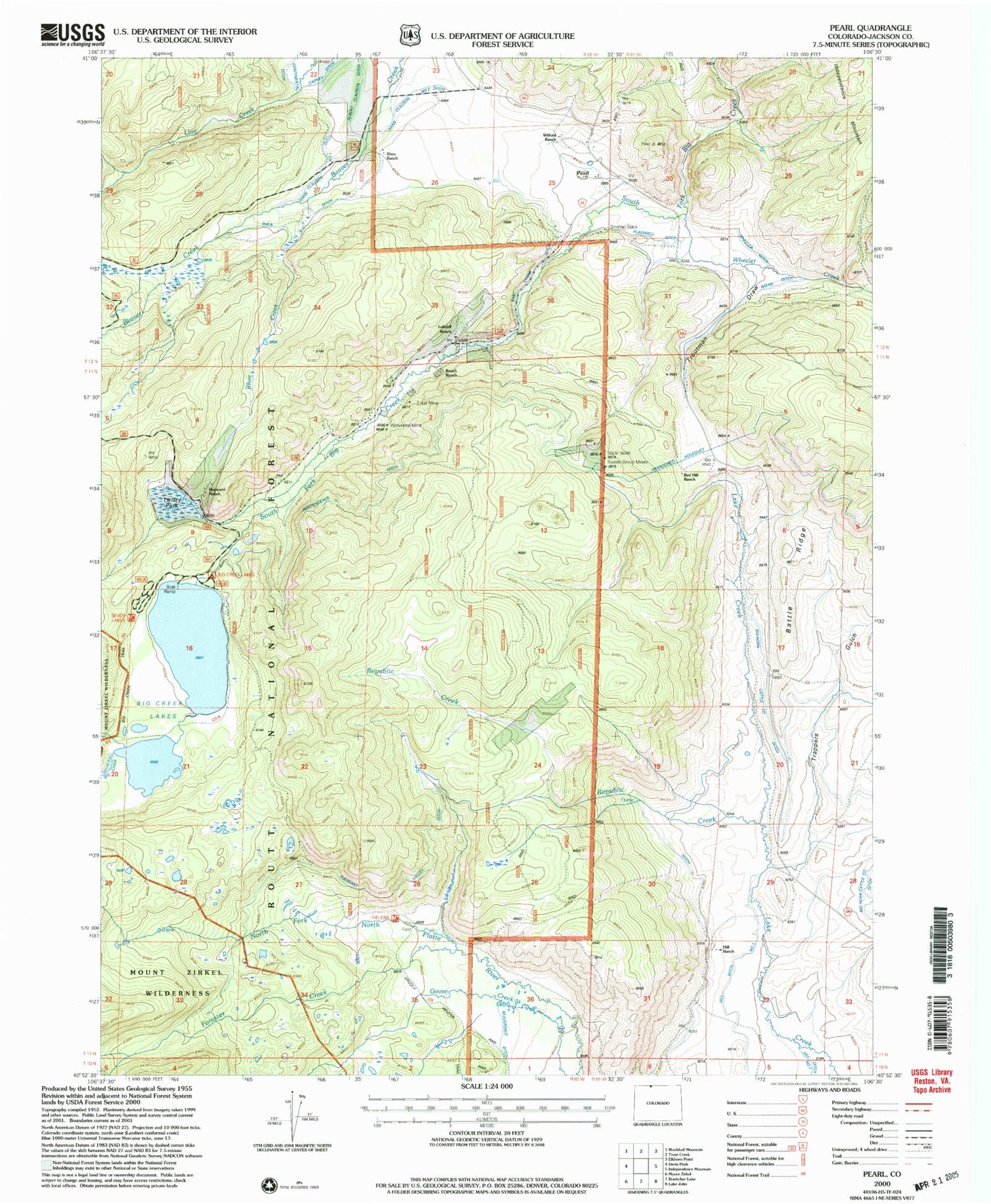 Classic USGS Pearl Colorado 7.5'x7.5' Topo Map Image