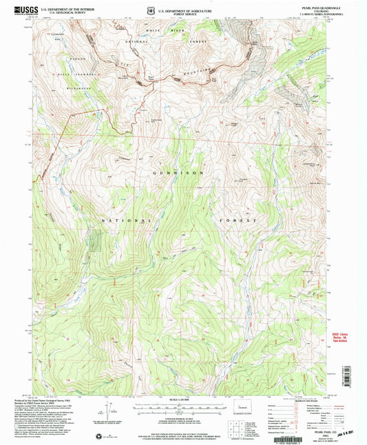 Classic USGS Pearl Pass Colorado 7.5'x7.5' Topo Map Image