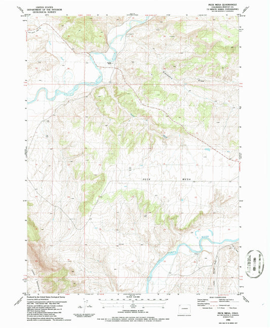 Classic USGS Peck Mesa Colorado 7.5'x7.5' Topo Map Image
