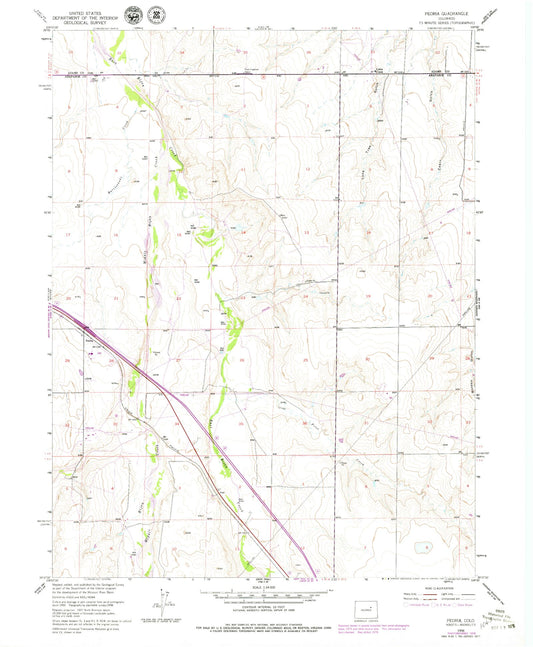Classic USGS Peoria Colorado 7.5'x7.5' Topo Map Image