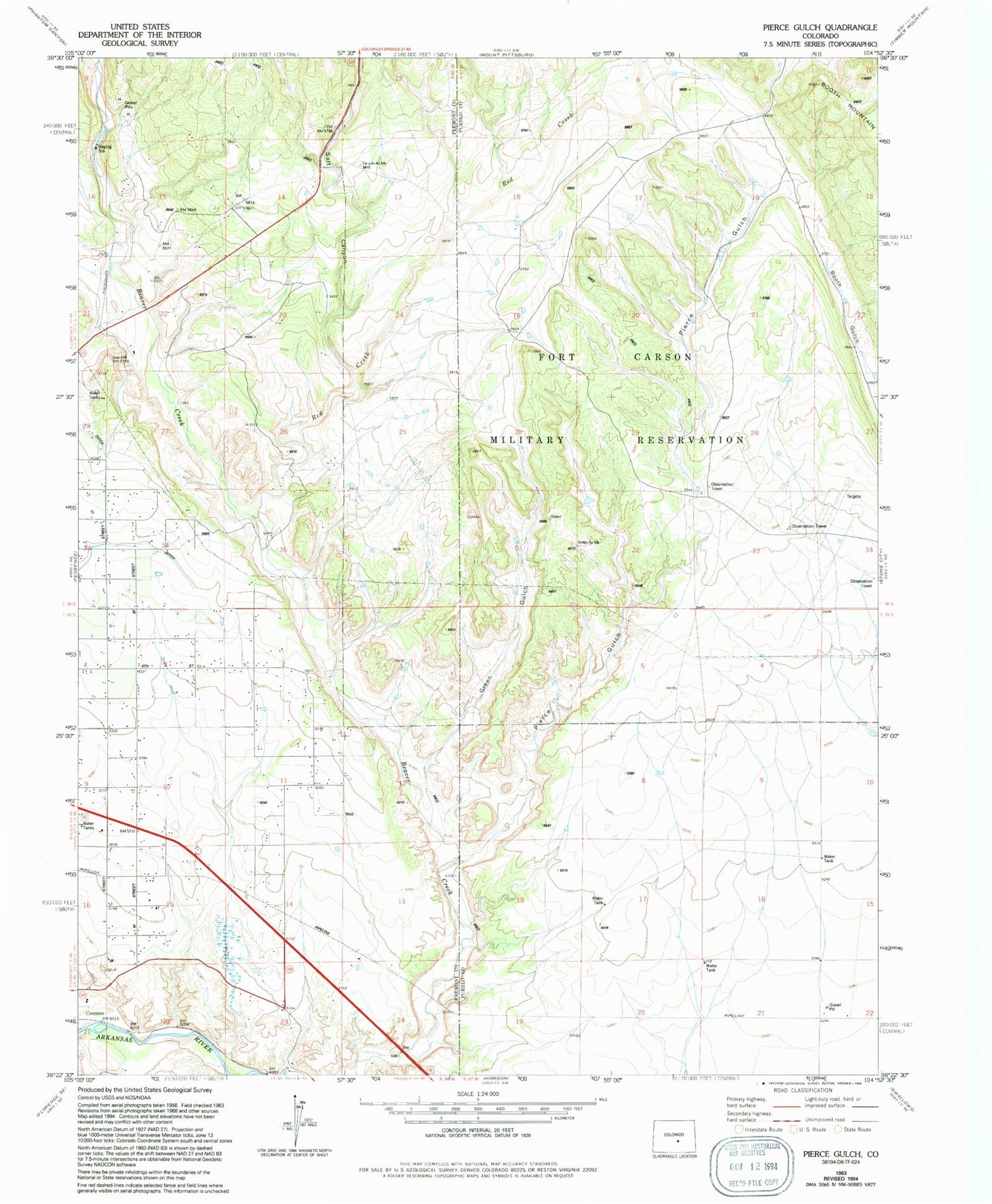 Classic USGS Pierce Gulch Colorado 7.5'x7.5' Topo Map Image