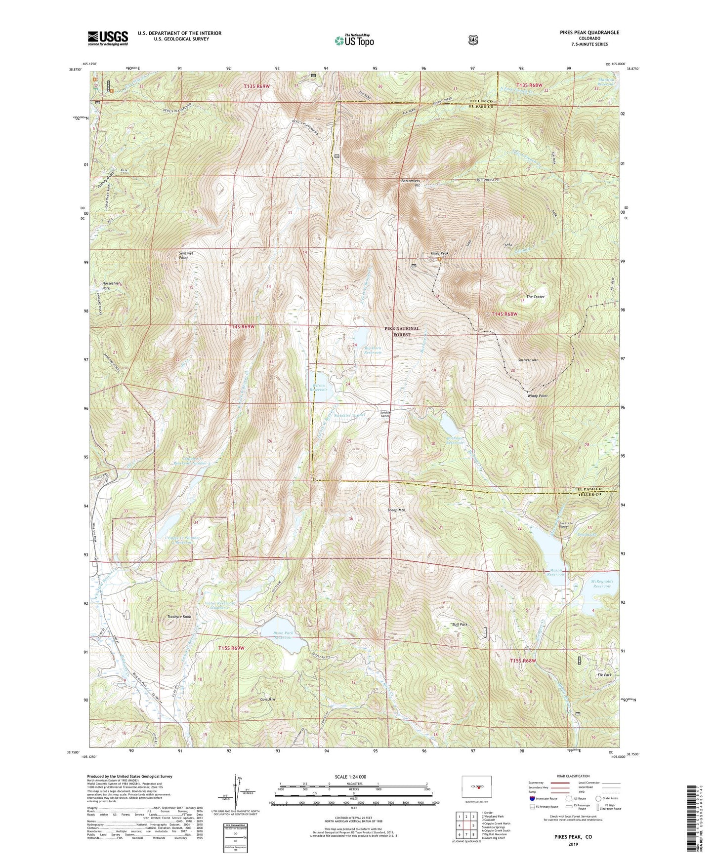 Pikes Peak Colorado US Topo Map Image