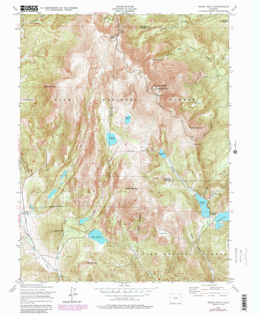 USGS Classic Pikes Peak Colorado 7.5'x7.5' Topo Map Image