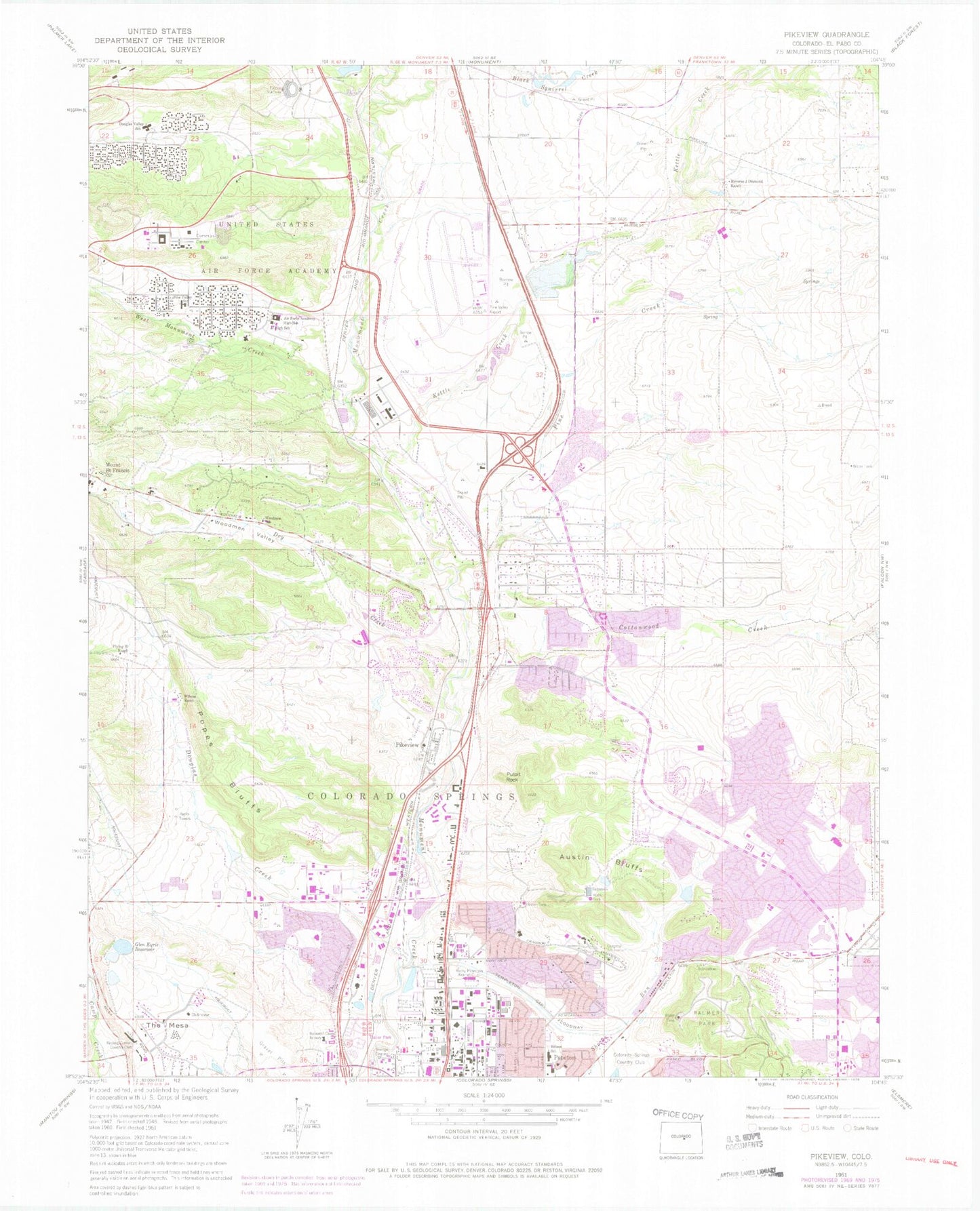 Classic USGS Pikeview Colorado 7.5'x7.5' Topo Map Image