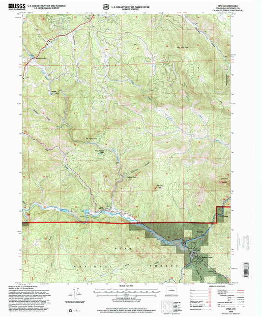 Classic USGS Pine Colorado 7.5'x7.5' Topo Map Image